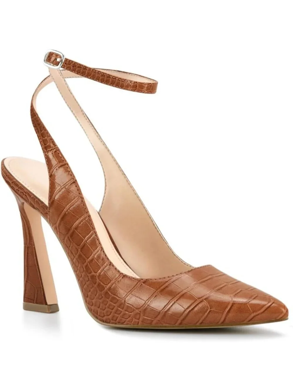 Women's Caramel Strap Heels Pointed Toe Pump Shoes Slingback Wedding Dress Shoes - Picture 1 of 6